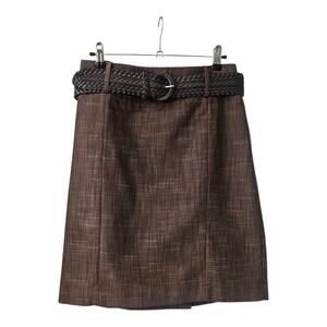 Larry Levine Size 8 Skirt Stretch Brown Belt Included Button Kick Slit